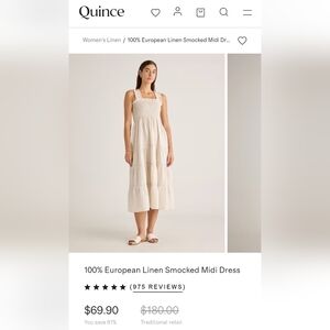 Quince 100% European Linen Smocked Midi Dress In Sand Size Medium